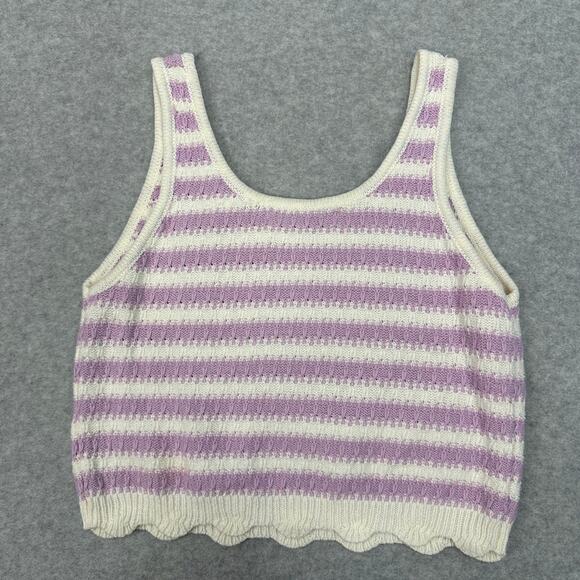 Willow & Wind Knit Crop Top WMNS M Purple White Striped Scalloped Hem Pullover - Picture 4 of 6